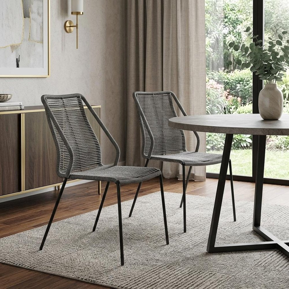 Set of Two 22" Gray Metal Outdoor Dining Chair HomeRoots