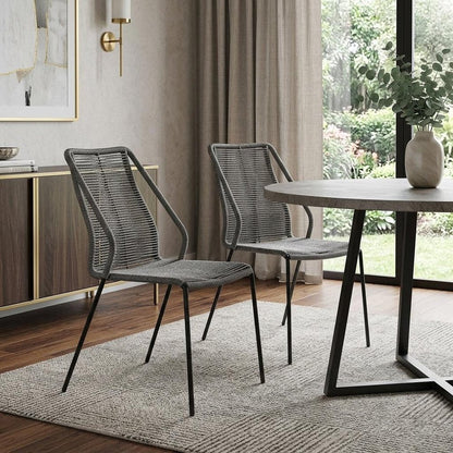 Set of Two 22" Gray Metal Outdoor Dining Chair HomeRoots