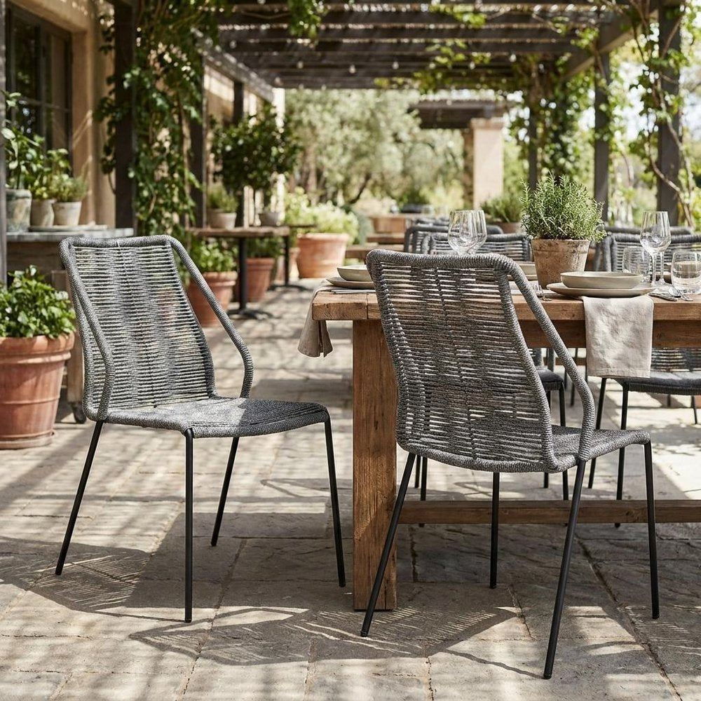 Set of Two 22" Gray Metal Outdoor Dining Chair HomeRoots