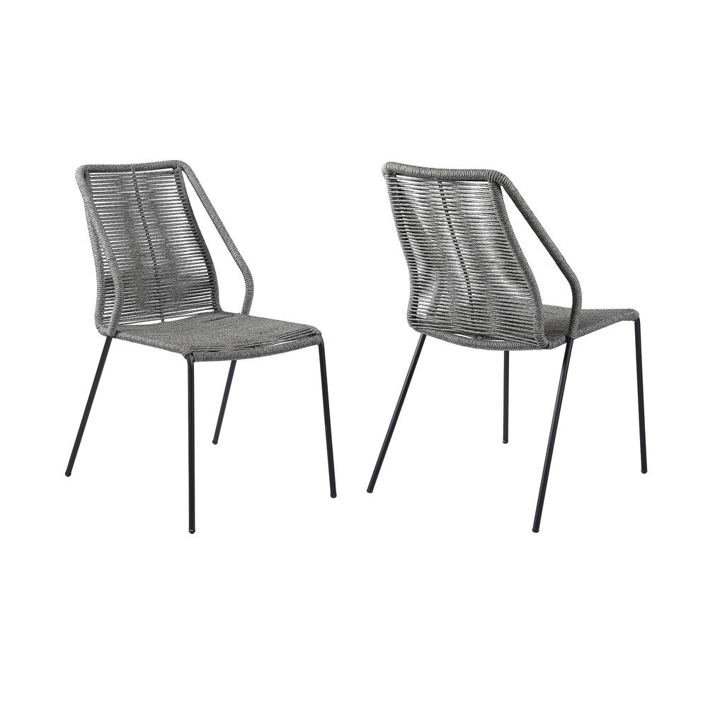 Set of Two 22" Gray Metal Outdoor Dining Chair HomeRoots