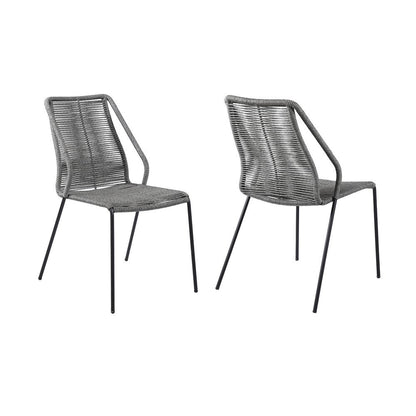 Set of Two 22" Gray Metal Outdoor Dining Chair HomeRoots