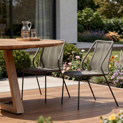 Set of Two 22" Gray Metal Outdoor Dining Chair HomeRoots