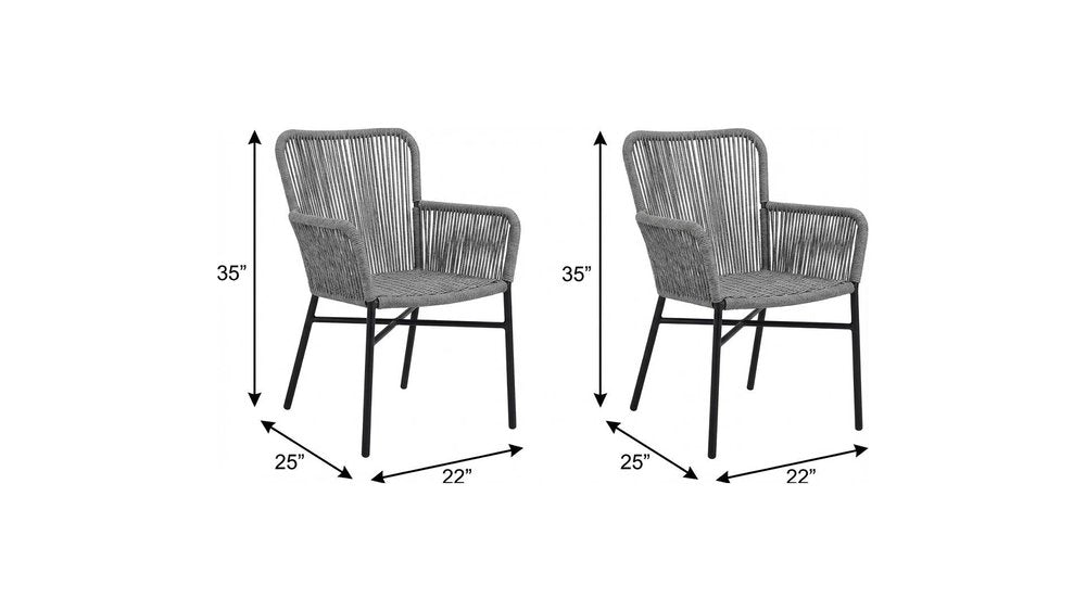 Set of Two 22" Gray Metal Outdoor Dining Chair HomeRoots