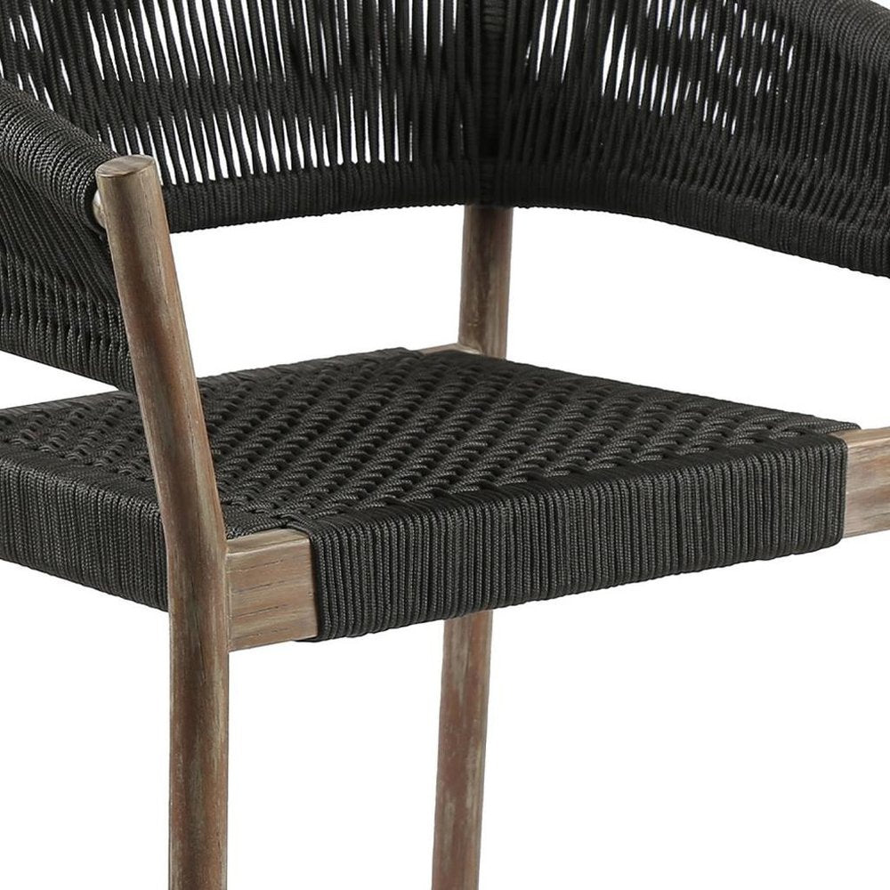 Set of Two 26" Black and Natural Wood Solid Wood Outdoor Dining Chair HomeRoots