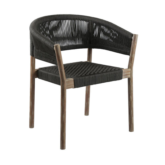 Set of Two 26" Black and Natural Wood Solid Wood Outdoor Dining Chair HomeRoots