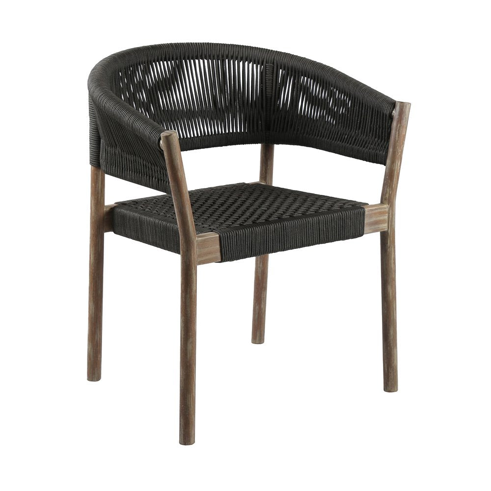 Set of Two 26" Black and Natural Wood Solid Wood Outdoor Dining Chair HomeRoots