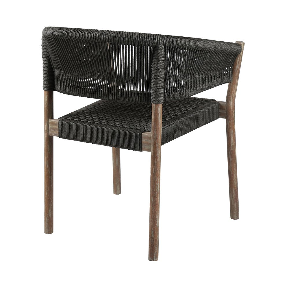 Set of Two 26" Black and Natural Wood Solid Wood Outdoor Dining Chair HomeRoots