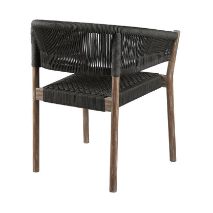 Set of Two 26" Black and Natural Wood Solid Wood Outdoor Dining Chair HomeRoots