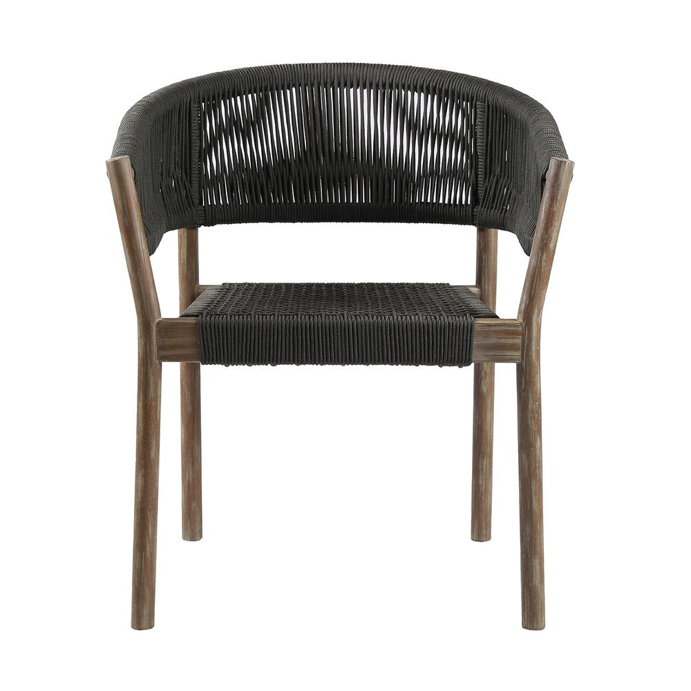 Set of Two 26" Black and Natural Wood Solid Wood Outdoor Dining Chair HomeRoots
