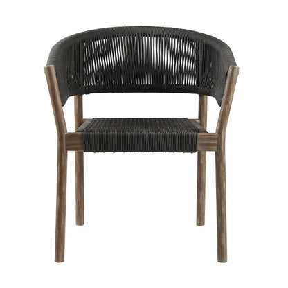 Set of Two 26" Black and Natural Wood Solid Wood Outdoor Dining Chair HomeRoots