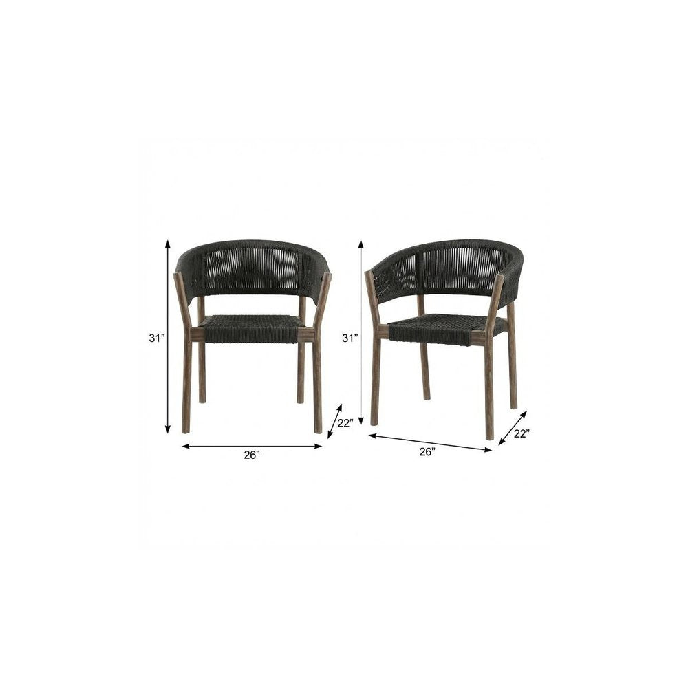 Set of Two 26" Black and Natural Wood Solid Wood Outdoor Dining Chair HomeRoots