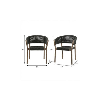 Set of Two 26" Black and Natural Wood Solid Wood Outdoor Dining Chair HomeRoots