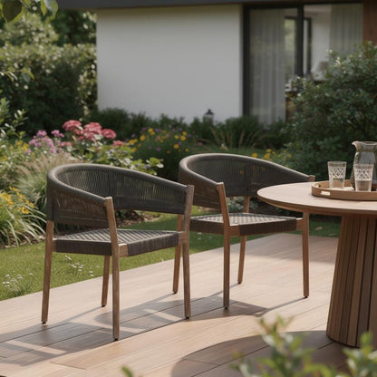 Set of Two 26" Black and Natural Wood Solid Wood Outdoor Dining Chair HomeRoots