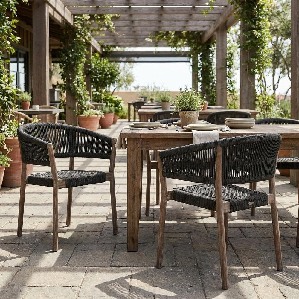 Set of Two 26" Black and Natural Wood Solid Wood Outdoor Dining Chair HomeRoots