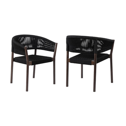 Set of Two 26" Black Solid Wood Outdoor Dining Chair HomeRoots