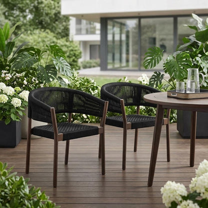Set of Two 26" Black Solid Wood Outdoor Dining Chair HomeRoots