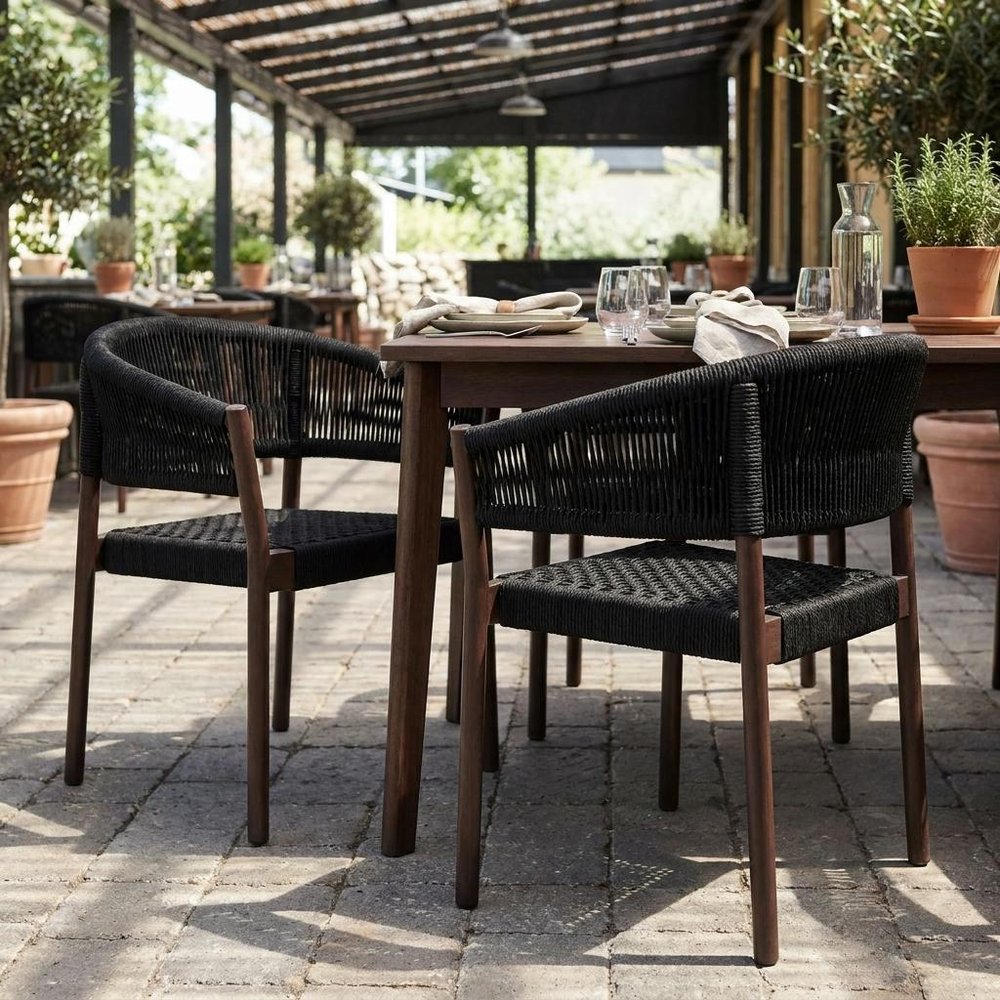 Set of Two 26" Black Solid Wood Outdoor Dining Chair HomeRoots