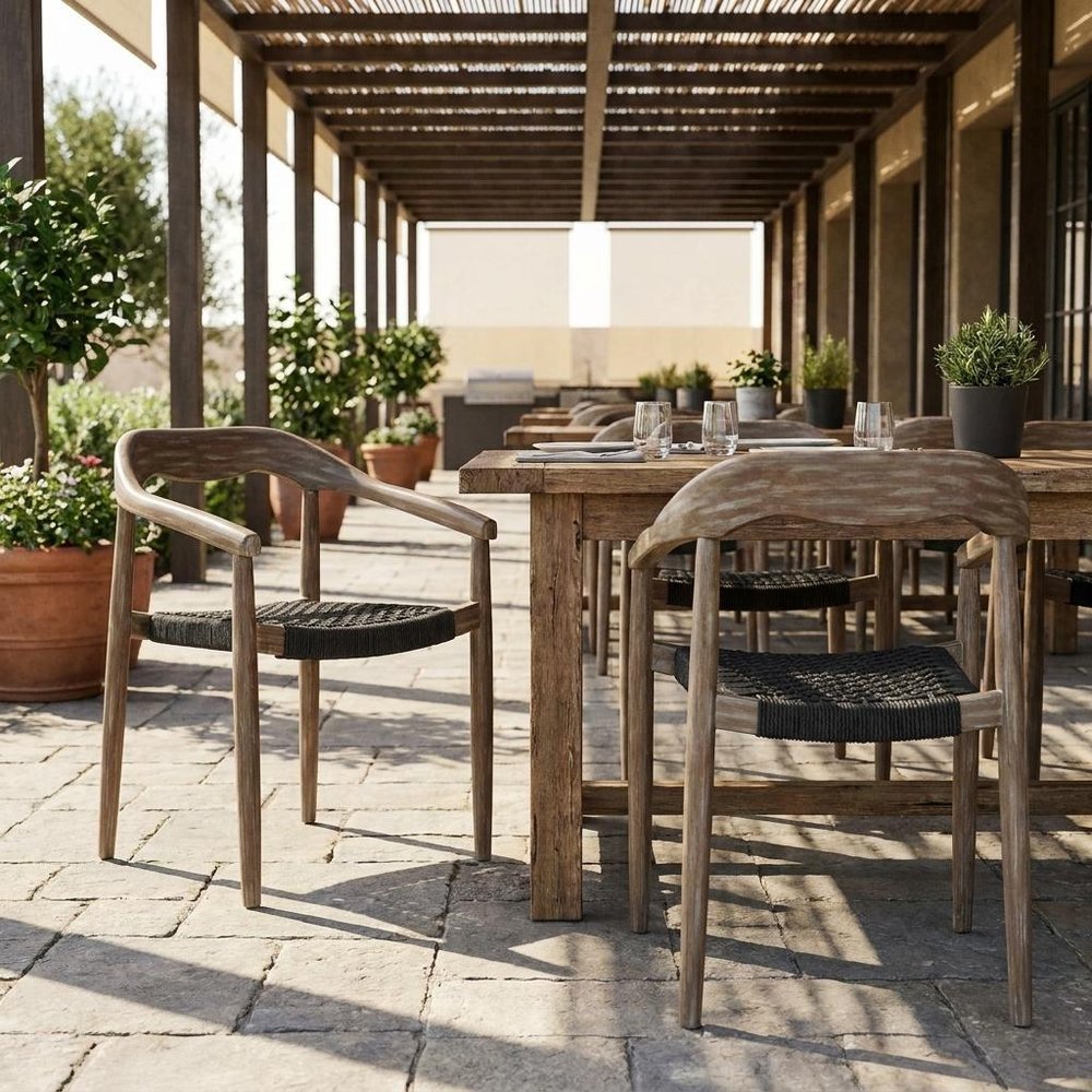 Set of Two 22" Black and Natural Wood Solid Wood Outdoor Dining Chairs — view 11