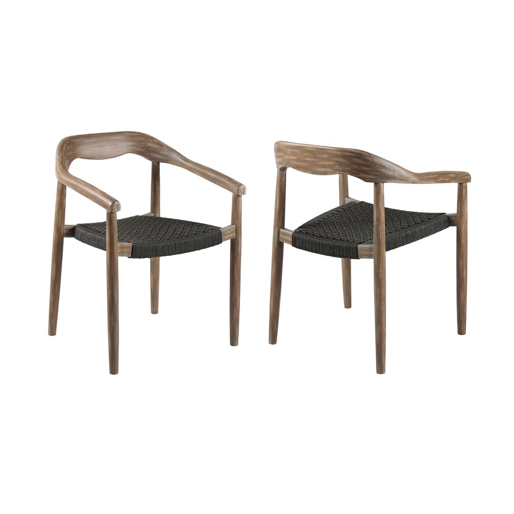 Set of Two 22" Black and Natural Wood Solid Wood Outdoor Dining Chairs HomeRoots