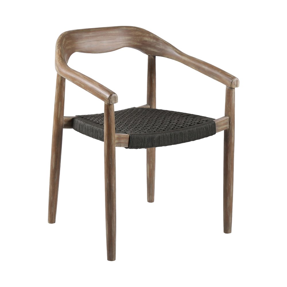 Set of Two 22" Black and Natural Wood Solid Wood Outdoor Dining Chairs HomeRoots