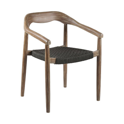 Set of Two 22" Black and Natural Wood Solid Wood Outdoor Dining Chairs HomeRoots