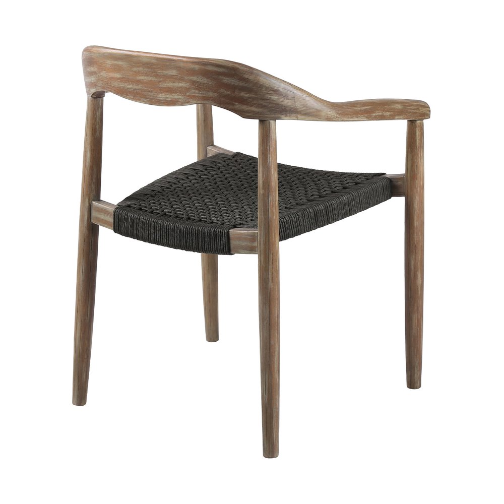 Set of Two 22" Black and Natural Wood Solid Wood Outdoor Dining Chairs HomeRoots
