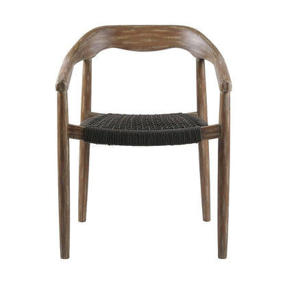 Set of Two 22" Black and Natural Wood Solid Wood Outdoor Dining Chairs HomeRoots