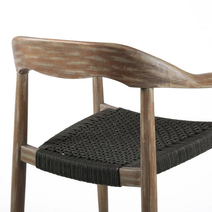 Set of Two 22" Black and Natural Wood Solid Wood Outdoor Dining Chairs HomeRoots
