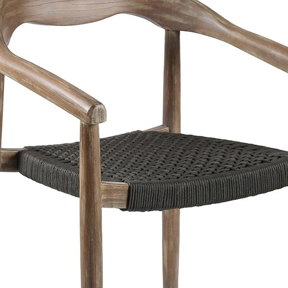 Set of Two 22" Black and Natural Wood Solid Wood Outdoor Dining Chairs HomeRoots