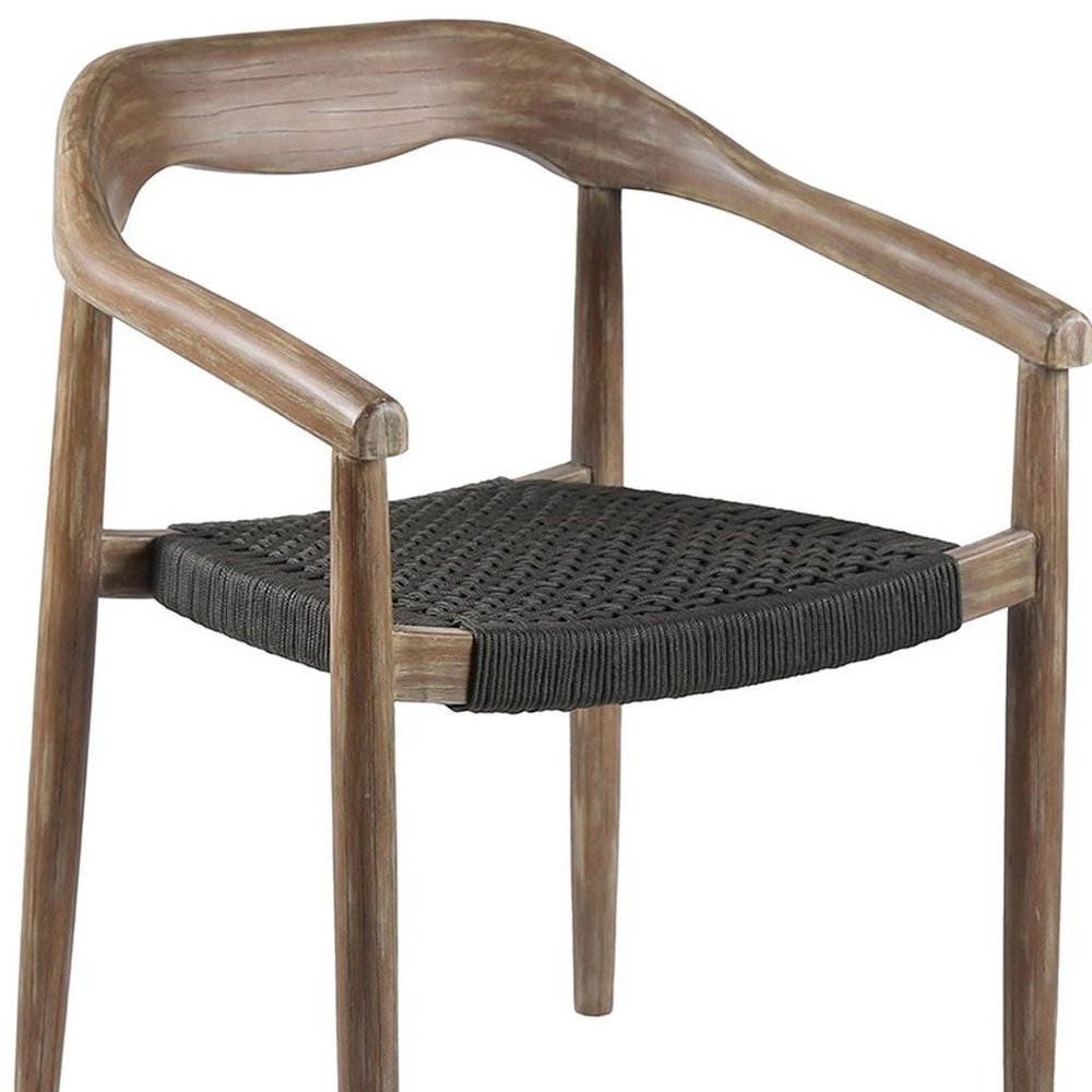 Set of Two 22" Black and Natural Wood Solid Wood Outdoor Dining Chairs HomeRoots