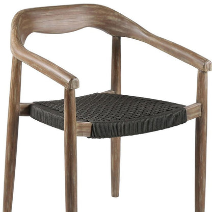 Set of Two 22" Black and Natural Wood Solid Wood Outdoor Dining Chairs HomeRoots