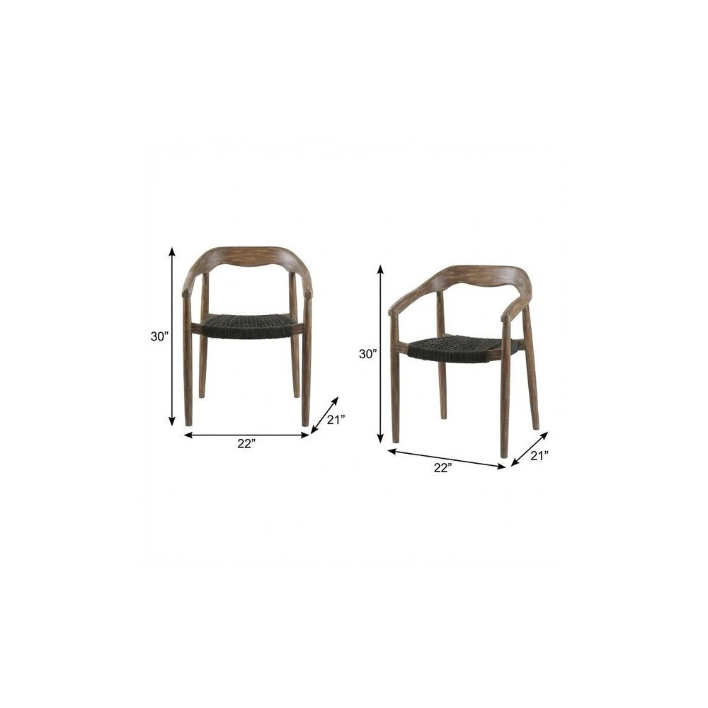 Set of Two 22" Black and Natural Wood Solid Wood Outdoor Dining Chairs HomeRoots