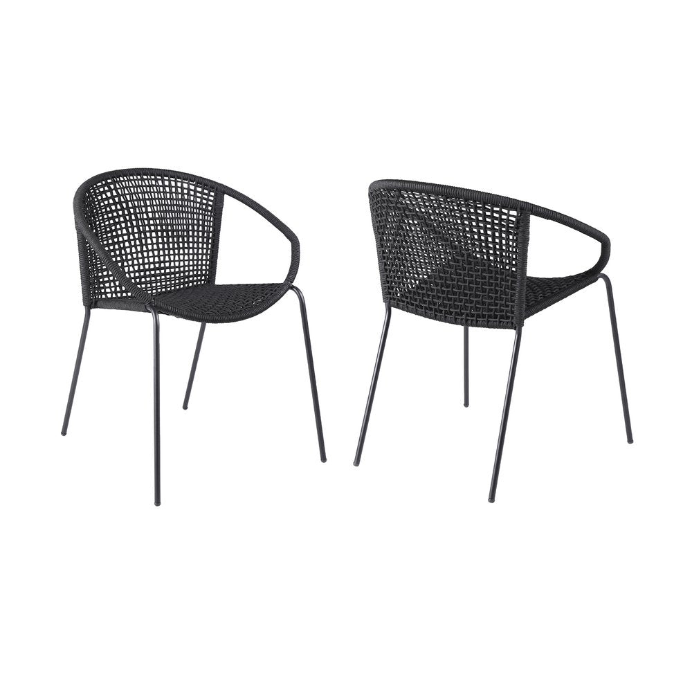 Set of Two 25" Black Metal Outdoor Dining Chair HomeRoots