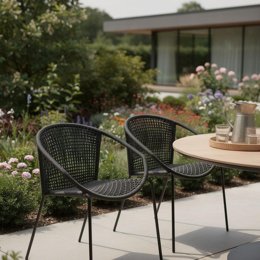 Set of Two 25" Black Metal Outdoor Dining Chair HomeRoots