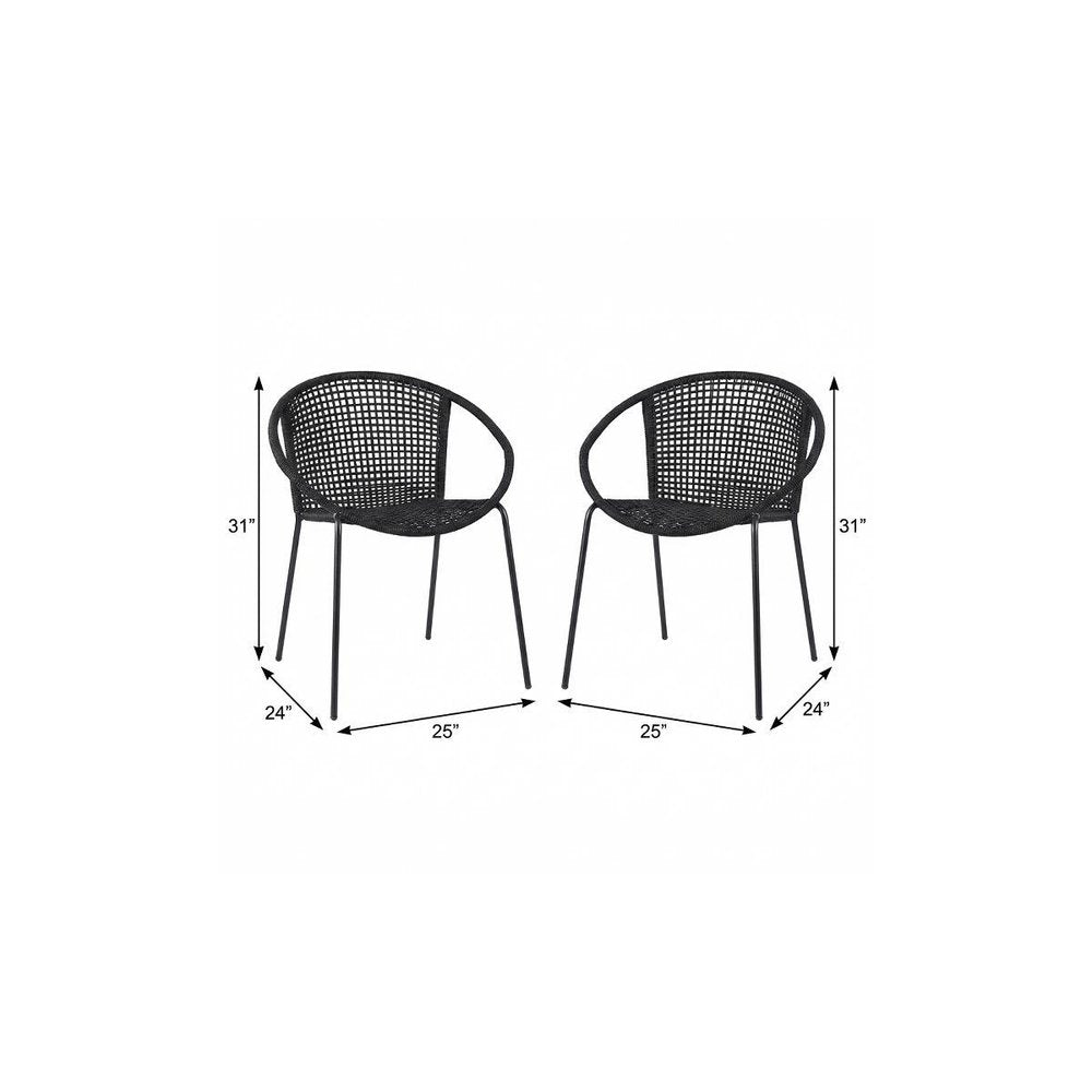 Set of Two 25" Black Metal Outdoor Dining Chair HomeRoots