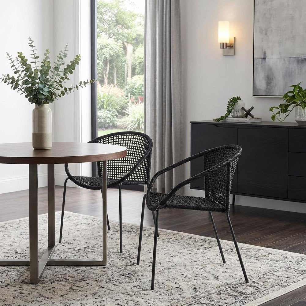 Set of Two 25" Black Metal Outdoor Dining Chair HomeRoots