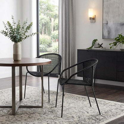 Set of Two 25" Black Metal Outdoor Dining Chair HomeRoots