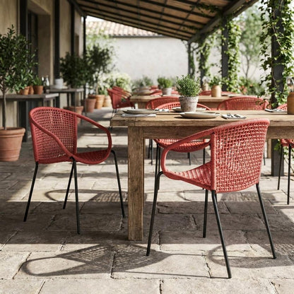 Set of Two 25" Red Metal Outdoor Dining Chair HomeRoots