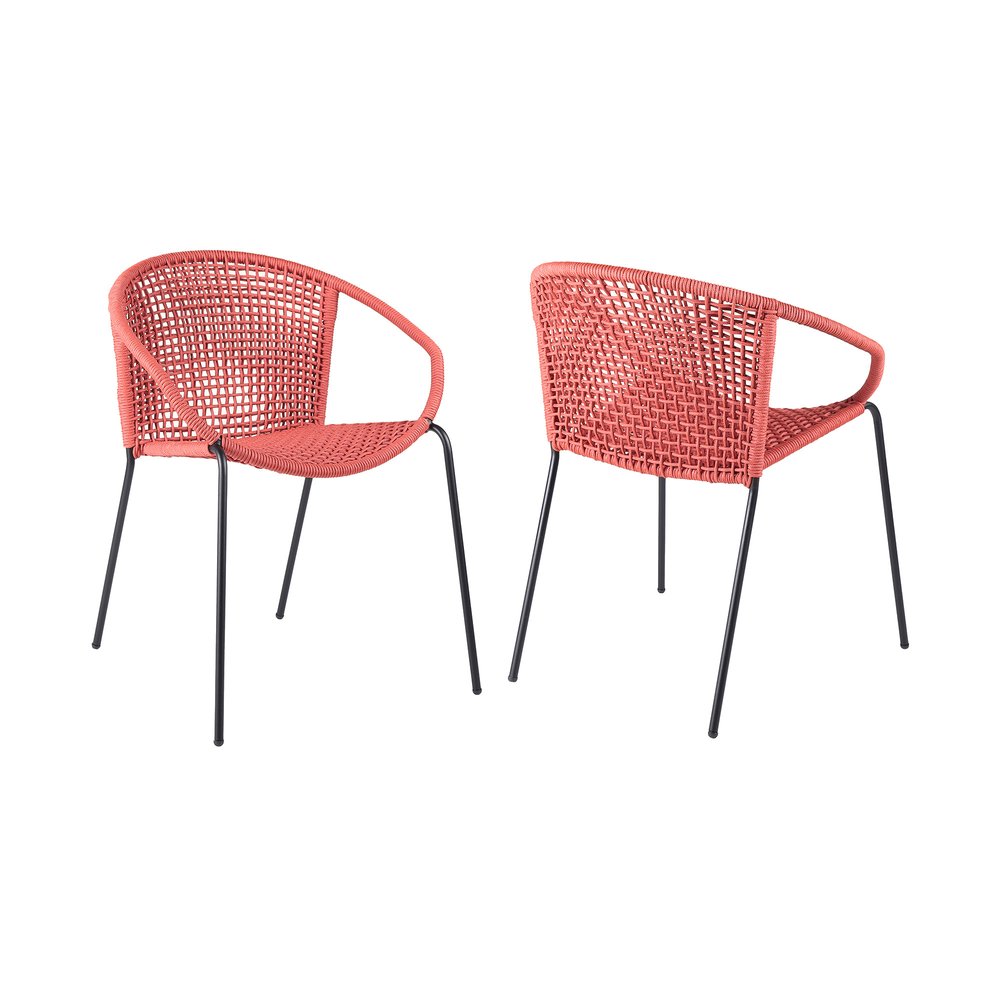 Set of Two 25" Red Metal Outdoor Dining Chair HomeRoots