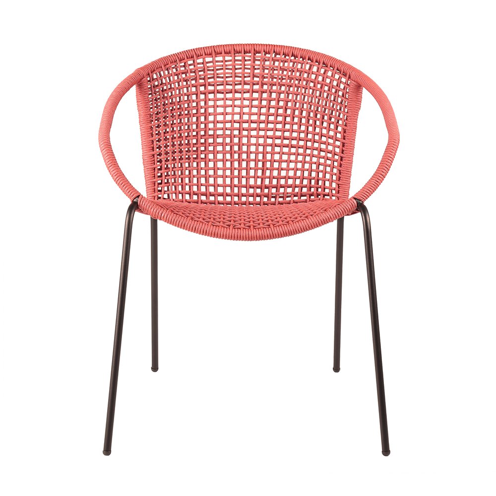 Set of Two 25" Red Metal Outdoor Dining Chair HomeRoots