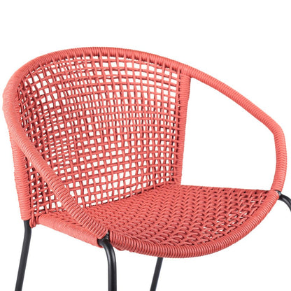 Set of Two 25" Red Metal Outdoor Dining Chair HomeRoots
