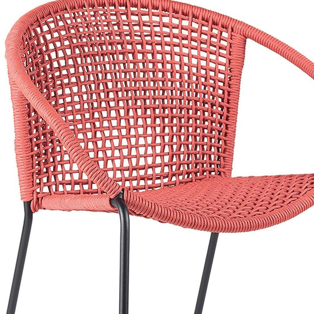 Set of Two 25" Red Metal Outdoor Dining Chair HomeRoots