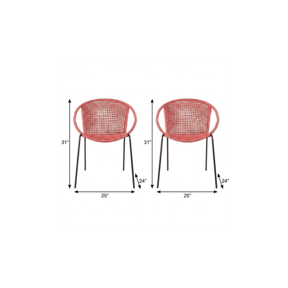 Set of Two 25" Red Metal Outdoor Dining Chair HomeRoots