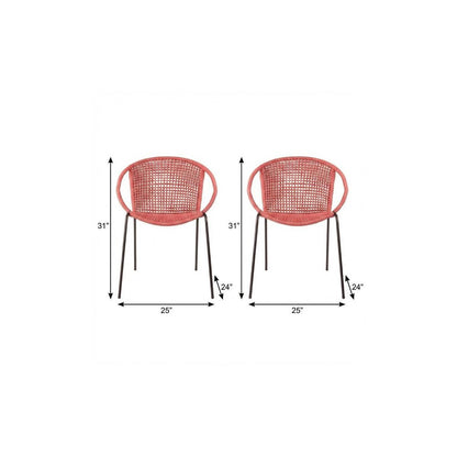 Set of Two 25" Red Metal Outdoor Dining Chair HomeRoots