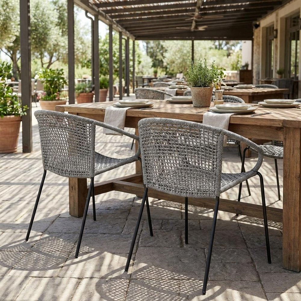 Set of Two 25" Gray Metal Outdoor Dining Chair HomeRoots