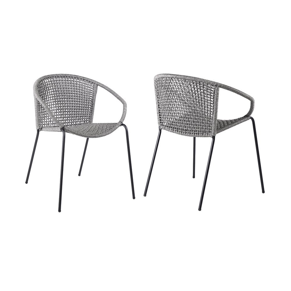 Set of Two 25" Gray Metal Outdoor Dining Chair HomeRoots
