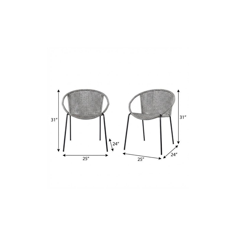 Set of Two 25" Gray Metal Outdoor Dining Chair HomeRoots