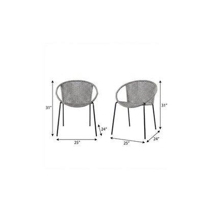 Set of Two 25" Gray Metal Outdoor Dining Chair HomeRoots