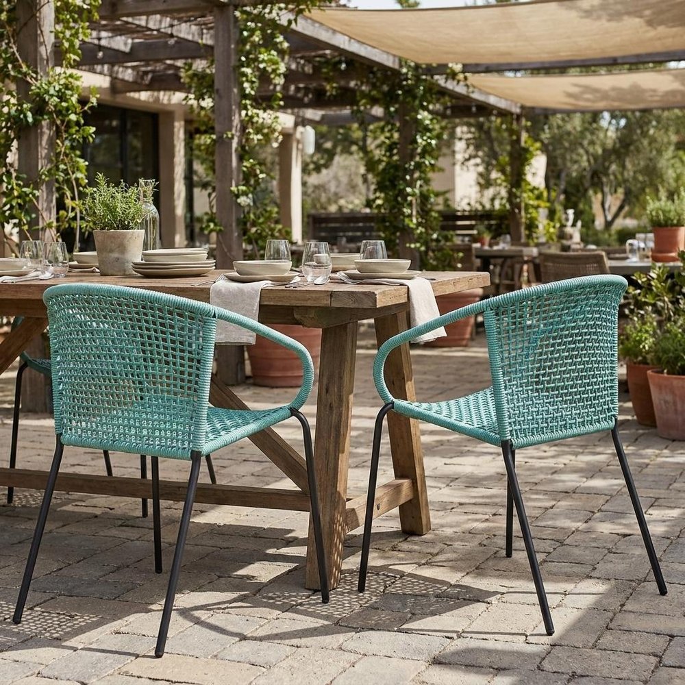 Set of Two 25" Green Metal Outdoor Dining Chair HomeRoots
