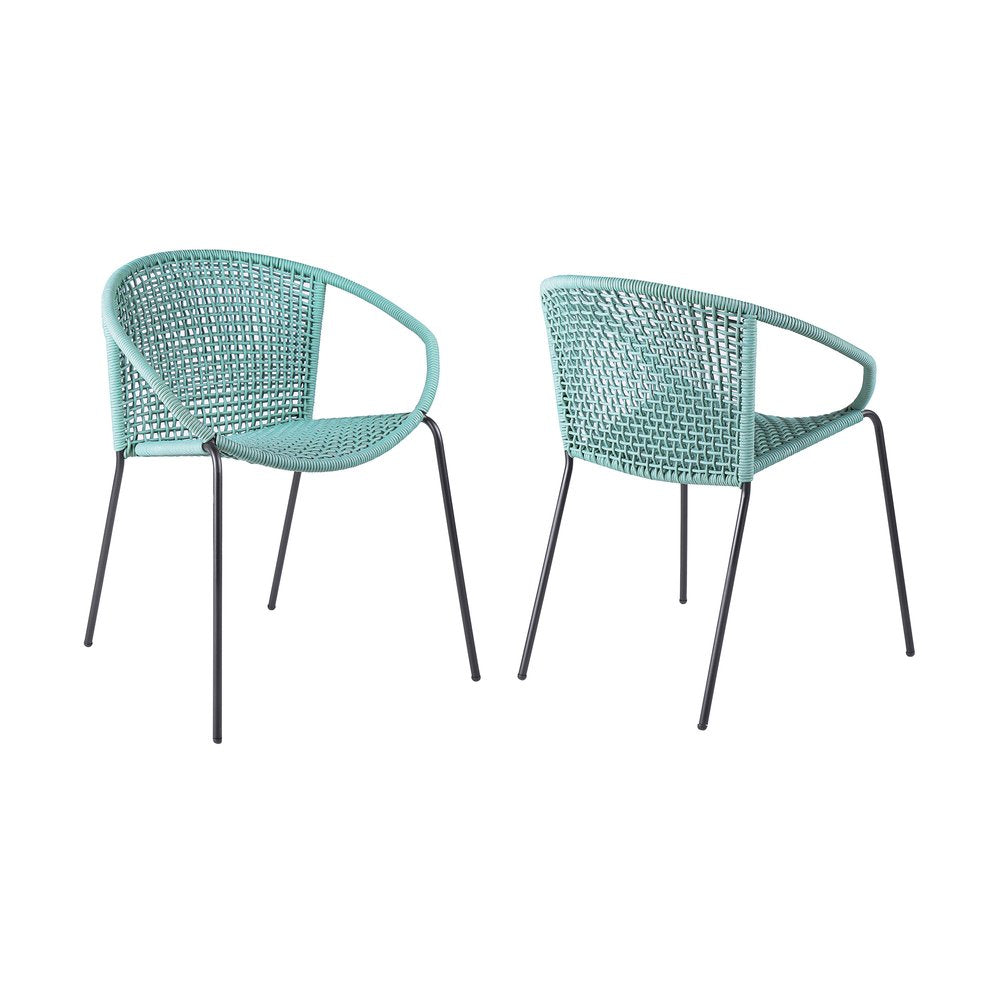 Set of Two 25" Green Metal Outdoor Dining Chair HomeRoots